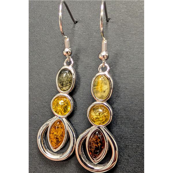 SILVER(3.97G), GENUINE AMBER EARRING, SUGGESTED RETAIL VALUE $240
