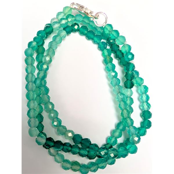 GENUINE GREEN ONYX BEADS WITH SILVER CLASP NECKLACE 16", SUGGESTED RETAIL VALUE $200