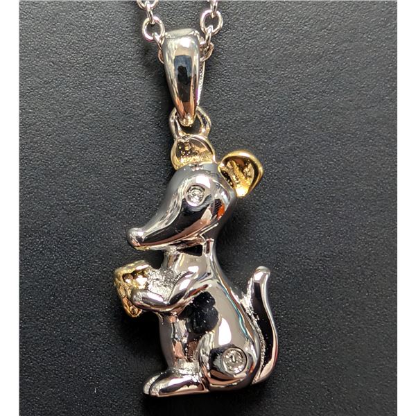 SILVER(3.56G), GENUINE DIAMOND (0.02CT) NECKLACE 15"