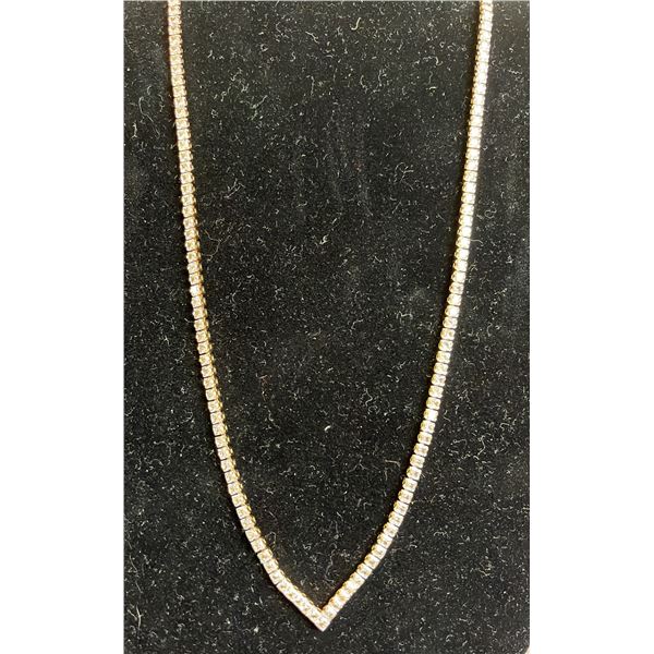 *NEW* 18K GOLD PLATED 2.5MM PRINCESS CUT SIMULATED DIAMOND (CZ) TENNIS NECKLACE: 18" LONG