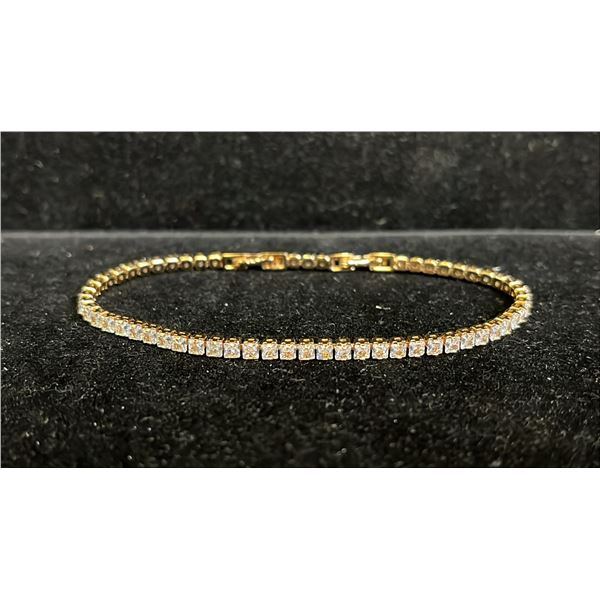 *NEW* 18K GOLD PLATED 2.5MM PRINCESS CUT SIMULATED DIAMOND (CZ) BRACELET: ADJUSTABLE 7"-8" LONG