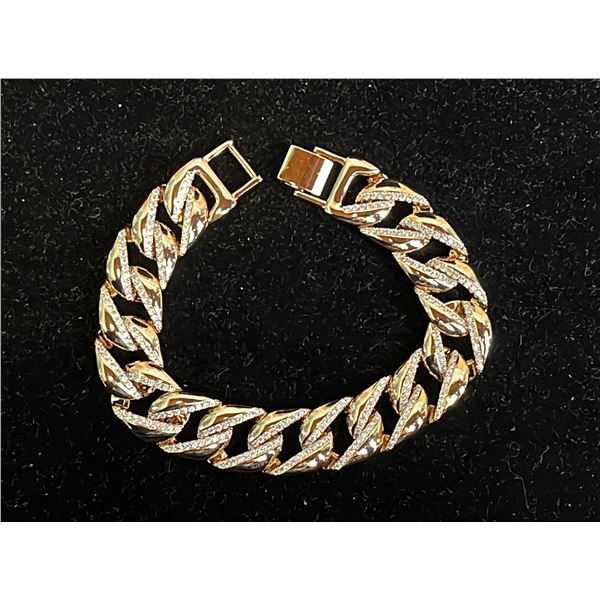 *NEW* 18K GOLD PLATED 14MM SIMULATED DIAMOND (CZ) ICED OUT CUBAN LINK BRACELET: 8" LONG