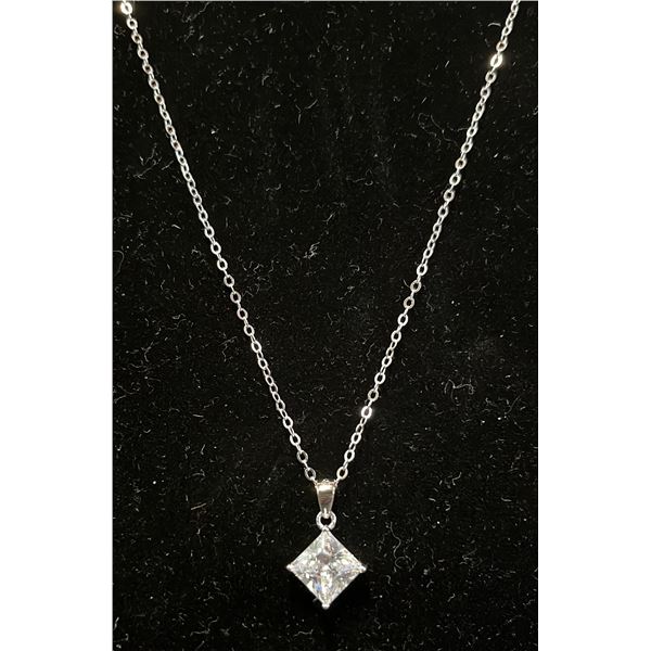 *NEW* STERLING SILVER 2 CT PRINCESS CUT SIMULATED DIAMONDS (CZ) NECKLACE: 16"-18" LONG
