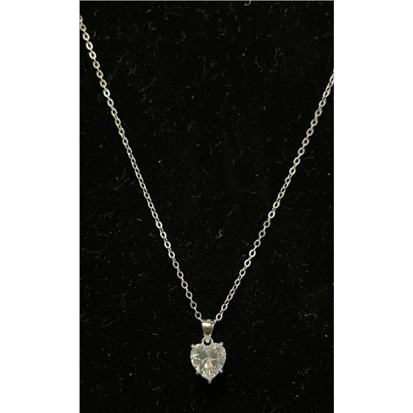 *NEW* STERLING SILVER 2 CT HEART CUT SIMULATED DIAMOND (CZ) NECKLACE: 16"-18" LONG