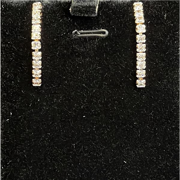 *NEW* 18K GOLD PLATED 2.5MM PRINCESS CUT SIMULATED DIAMOND (CZ) TASSEL EARRINGS: 1" LONG