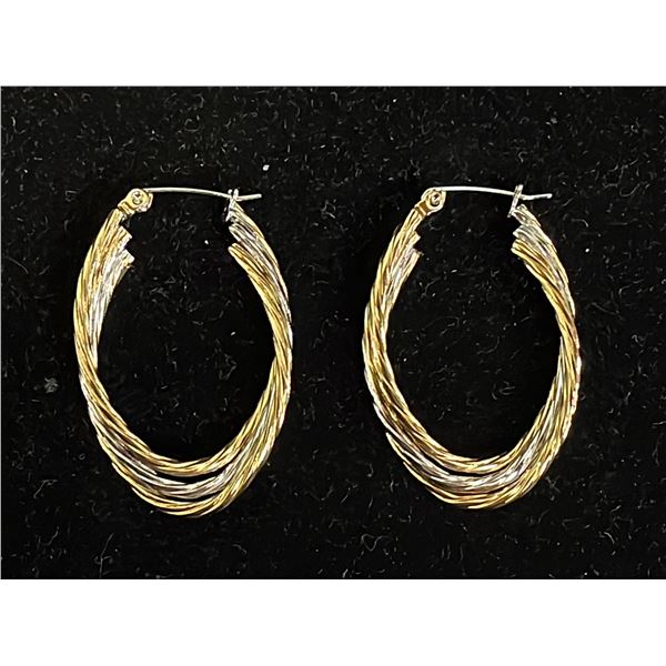 *NEW* 14K GOLD & PLATINUM PLATED 38MM TRIPLE TWISTED HOOP EARRINGS