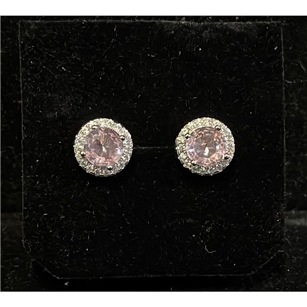 *NEW* PINK SIMULATED DIAMOND (CZ) HALO STUD EARRINGS: 1 CT EACH