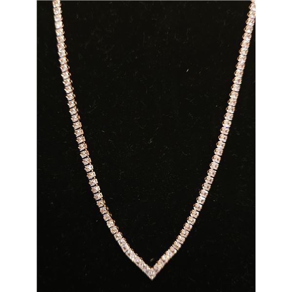 *NEW* 18K GOLD PLATED 2.5MM PRINCESS CUT SIMULATED DIAMOND (CZ) TENNIS NECKLACE: 18" LONG
