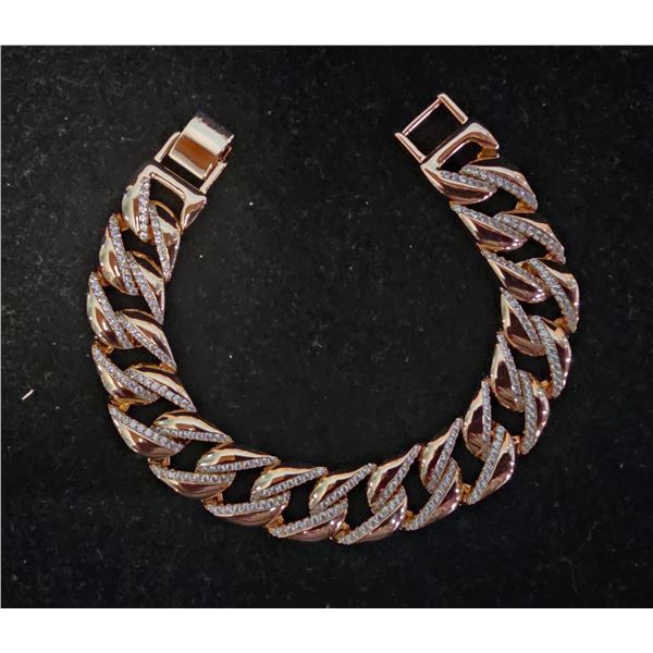 *NEW* 18K GOLD PLATED 14MM SIMULATED DIAMOND (CZ) ICED OUT CUBAN LINK BRACELET: 8" LONG