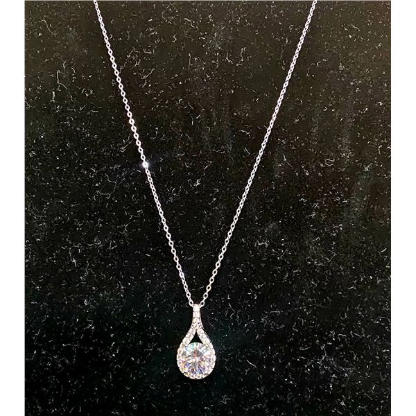 *NEW* STERLING SILVER 3CT SIMULATED DIAMOND (CZ) TEARDROP NECKLACE; 16"-18" LONG