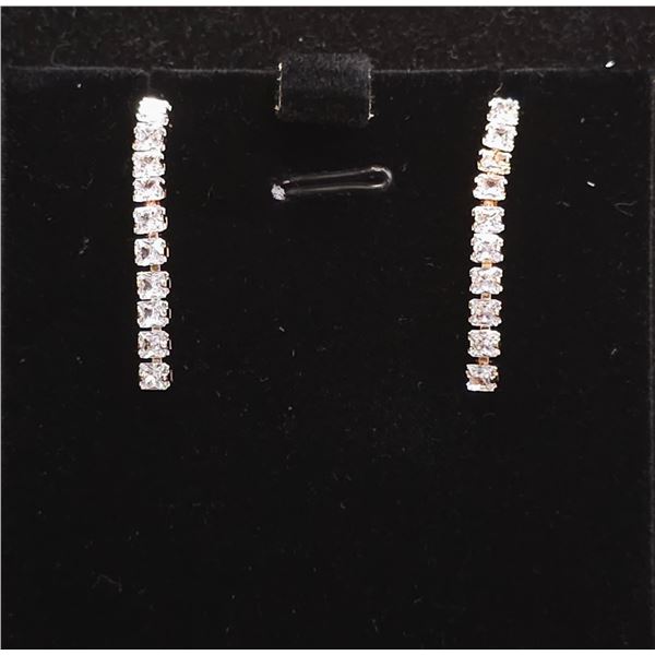 *NEW* 18K GOLD PLATED 2.5MM PRINCESS CUT SIMULATED DIAMOND (CZ) TASSEL EARRINGS: 1" LONG