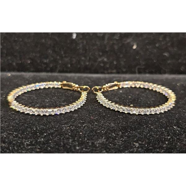 *NEW* 18K GOLD PLATED 2MM PRINCESS CUT SIMULATED DIAMOND (CZ) HOOP EARRINGS