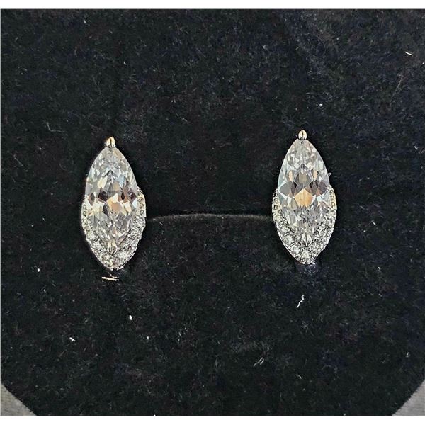 *NEW* PLATINUM PLATED MARQUISE CUT SIMULATED DIAMOND (CZ) SEMI-HALO EARRINGS: 1 CT EACH