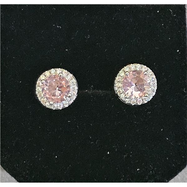 *NEW* .925 SILVER PINK SIMULATED DIAMOND (CZ) HALO EARRINGS