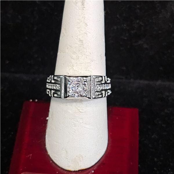 *NEW* PLATINUM PLATED 1 CT SIMULATED DIAMOND (CZ0 MAN'S RING - RESIZEABLE