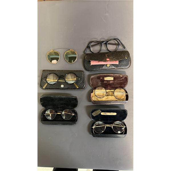 (5) PAIRS OF VINTAGE EYEGLASSES & VINTAGE CLIP ON SUNGLASSES