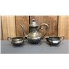 Image 1 : VINTAGE SILVER PLATE TEAPOT WITH CREAMER & SUGAR BOWL