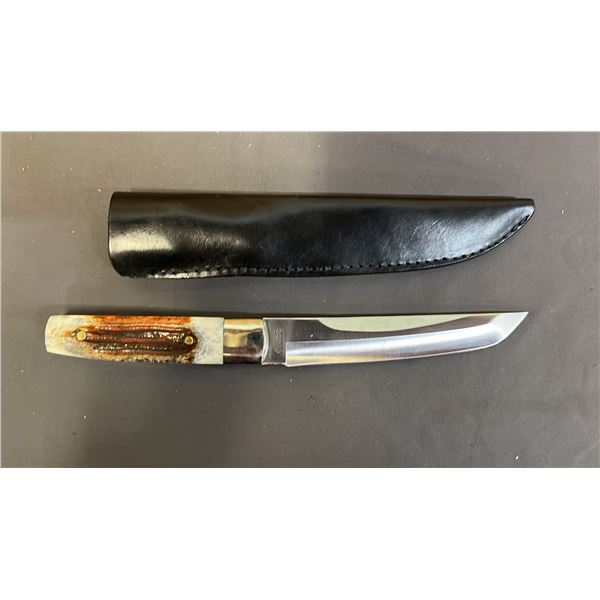 7" TAYLOR/SETO 440 STAINLESS STEEL HUNTING KNIFE WITH LEATHER SHEATH