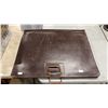 Image 1 : LARGE LEATHER PORTFOLIO & CONTENTS: MOSTLY TRAIN THEMED CALENDARS & PRINTS