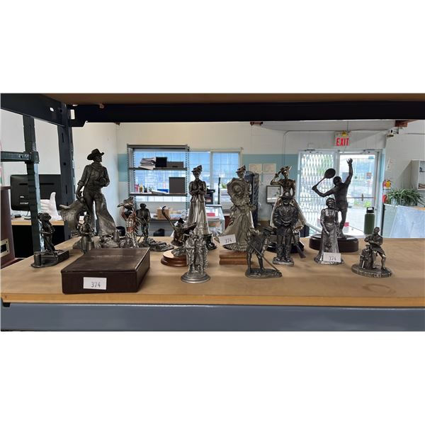 SHELF OF ASSORTED PEWTER FIGURINES