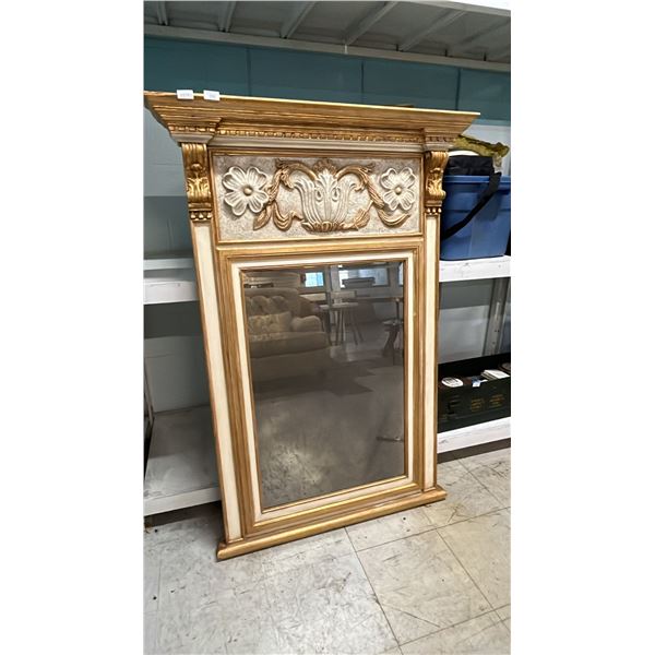 NEOCLASSICAL STYLE GILT WOOD FRAMED TRUMEAU MIRROR: APPROX. 53.5" X 37.5" *MIRROR IS DESILVERING*