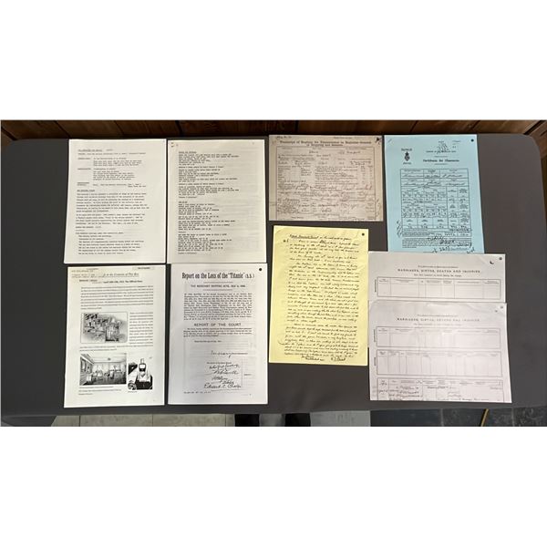 TYPED BEATLES SONG LYRICS & COPIES OF DOCUMENTS FROM & ABOUT THE TITANIC
