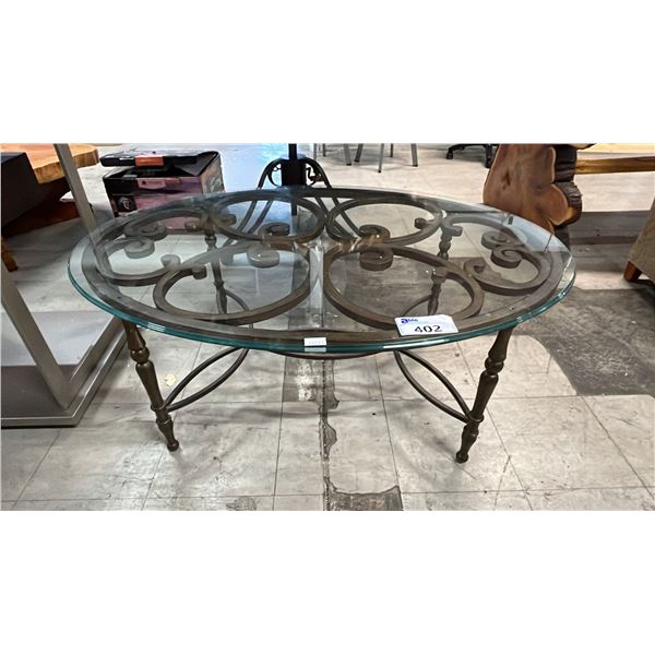 METAL OVAL COFFEE TABLE WITH GLASS TOP
