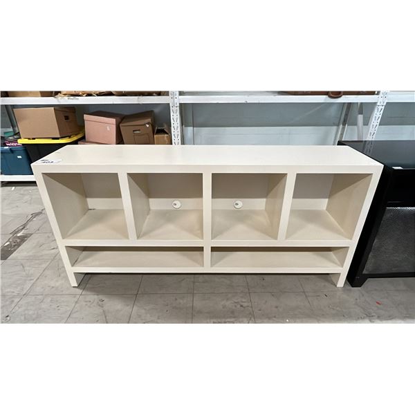 WHITE CONSOLE BOOKCASE: 60" X 13" X 28.25"