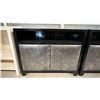 Image 2 : (2) LARGE BLACK BEDSIDE TABLES WITH FABRIC COVERED PADDED DOORS: 34" X 20" X 27.5"