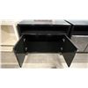 Image 3 : (2) LARGE BLACK BEDSIDE TABLES WITH FABRIC COVERED PADDED DOORS: 34" X 20" X 27.5"