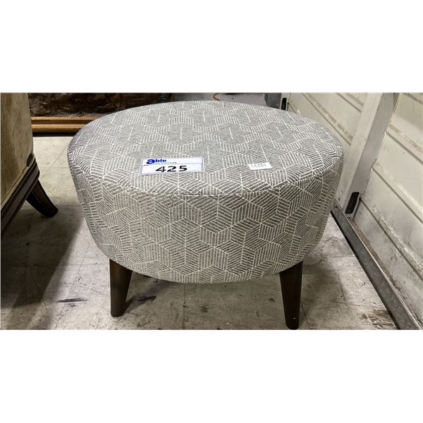 FABRIC UPHOLSTERED OVAL FOOTSTOOL WITH WOOD LEGS