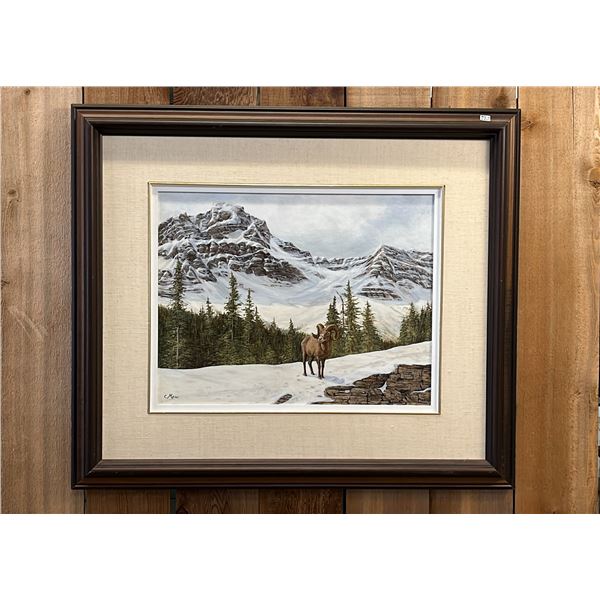 FRAMED ORIGINAL 1982 ACRYLIC ON CANVAS BOARD:  "THE CANADIAN ROCKIES" BY CAROLYN MENU