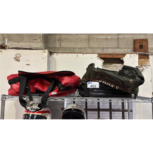 SHELF OF ASSORTED DUFFEL BAGS & SHOULDER BAG