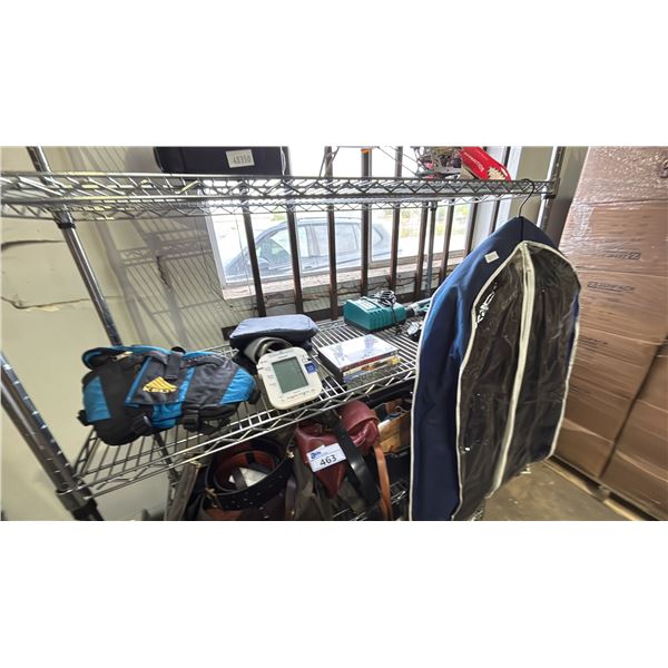 SHELF OF ASSORTED ITEMS INCLUDING; OMRON HEALTH MANAGEMENT SYSTEM, MAKITA CORDLESS DRILL WITH 2