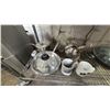 Image 2 : SHELF OF ASSORTED ITEMS INCLUDING; CAST IRON PANS, KETTLE, CAMPING PAN & MORE