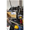 Image 2 : SHELF OF ASSORTED ITEMS INCLUDING; PAIR OF POWDER WINGS SNOW SHOES, BIKE PUMP & BOX OF ASSORTED BIKE