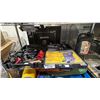 Image 1 : SHELF OF ASSORTED ITEMS INCLUDING; MOTOMASTER PORTABLE AIR COMPRESSOR, 99-PC 1/4" & 1/2" DRIVE TOOL