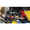 Image 2 : SHELF OF ASSORTED ITEMS INCLUDING; MOTOMASTER PORTABLE AIR COMPRESSOR, 99-PC 1/4" & 1/2" DRIVE TOOL