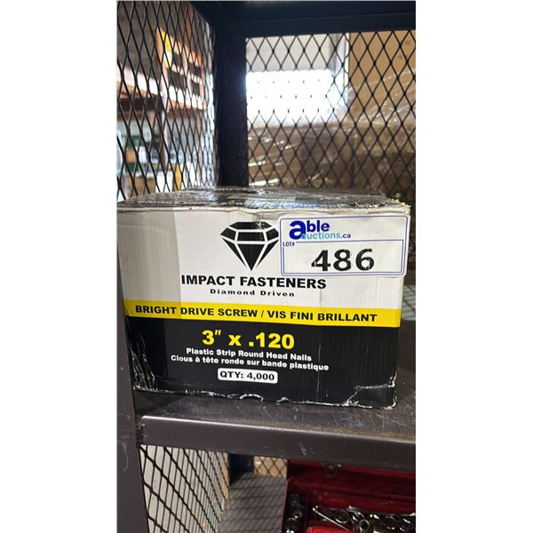BOX OF IMPACT FASTENERS DIAMOND DRIVEN BRIGHT DRIVE SCREW 3" X .120 PLASTIC STRIP ROUND HEAD NAILS