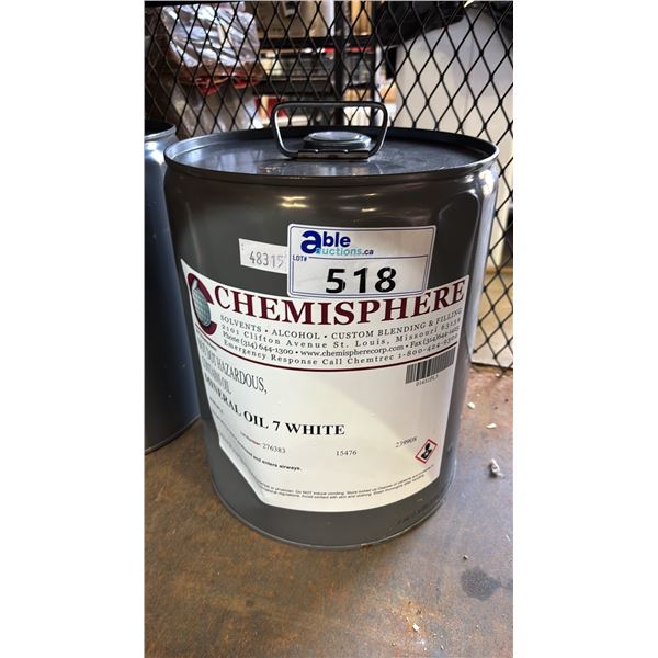 5 GALLON PAIL OF CHEMISPHERE MINERAL OIL 7 WHITE