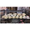 Image 1 : SHELF OF CORONAWARE DINNER SET, ASSORTED BONE CHINA & SMALL CRYSTAL GLASSES