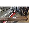 Image 3 : SHELF OF ASSORTED SURVEYING EQUIPMENT INCLUDING; TRIPOD, TELESCOPING STAKES, TELESCOPING MEASURE