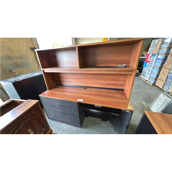 WOOD DESK WITH 2 DRAWERS 72" X 36" X 30" & HUTCH WITH ADDITIONAL PIECES