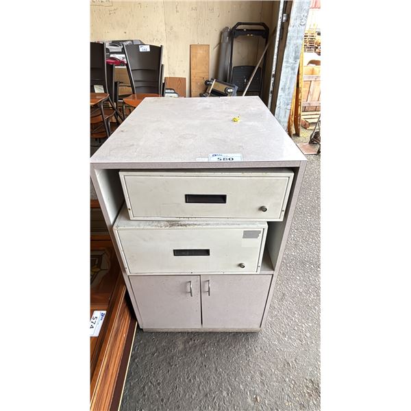 PORTABLE 2-DOOR WOOD CABINET WITH 2 KEYTRAC ELECTRONIC KEY ORGANIZATION SYSTEMS (1 LOCKED, NO KEYS)