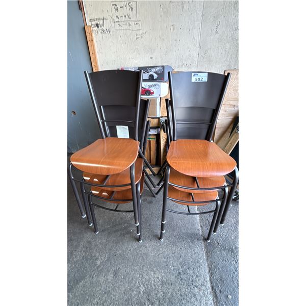 6 STACKING METAL & WOOD CHAIRS