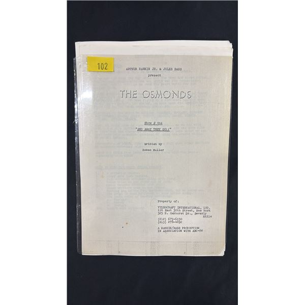 1972 "THE OSMONDS" SHOW #ONE "AND AWAY THEY GO!!" SCRIPT WITH STORYBOARD NOTES BY ROMEO MULLER