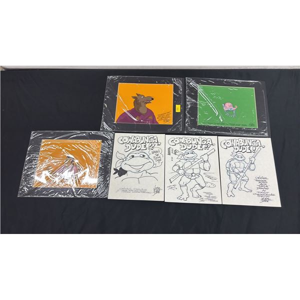 (3) ORIGINAL SIGNED DRAWINGS & (3) ORIGINAL MATTED PAINTING OF TMNT CHARACTERS BY NORM DREW