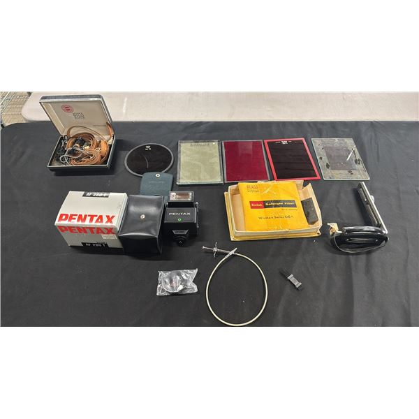 PENTAX AF 280T HOT-SHOE CLIP-ON FLASH, KODAK SAFELIGHT FILTERS, LEATHER BELTS & MORE