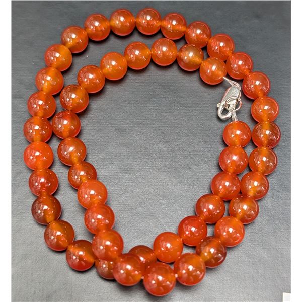 SILVER GENUINE ROUND CARNELIAN (185CT) NECKLACE 16"