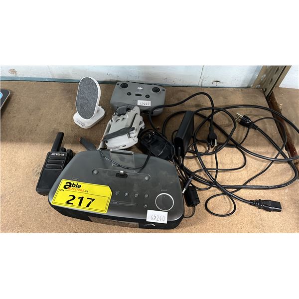 IHOME CLOCK RADIO WITH CHARGING DOCK, DRONE W/CONTROLLER, DELL 65 OW CHARGER & MORE